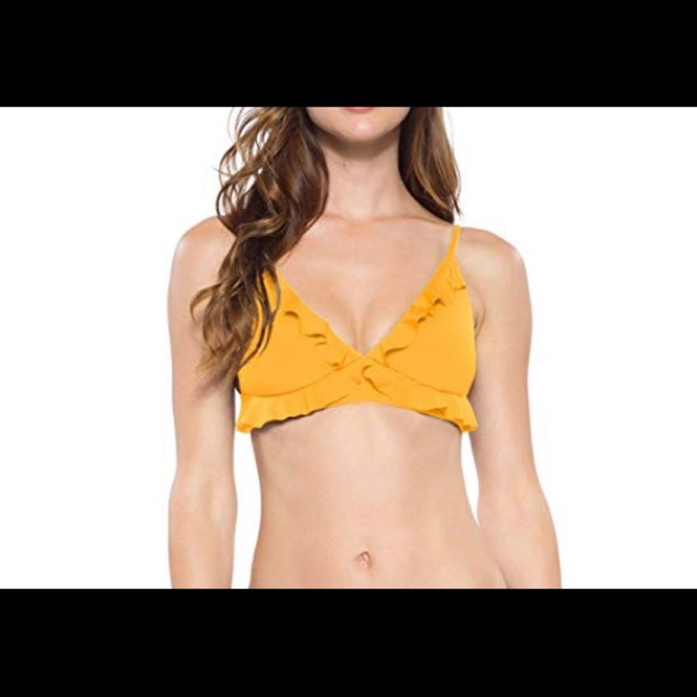 Mustard yellow ruffled bikini top